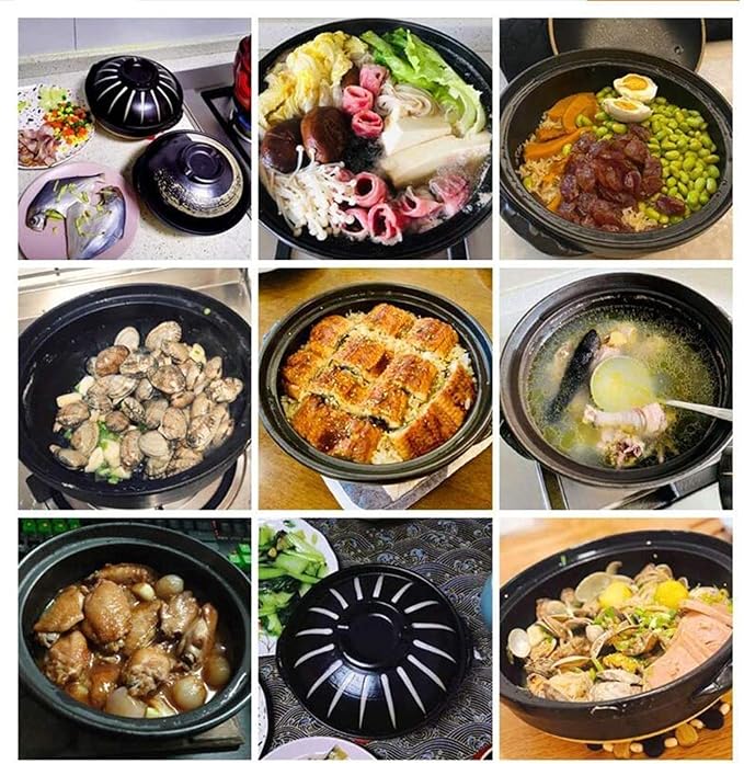 Round Casserole Dish Heat-Resistant Ceramic Casserole With Lid Soup Pot With Soup Pot Oil-Free Saucepan Japanese Donabe Hot Pot With Brushstroke Saucepan With Slow Stew W,B-1.7L