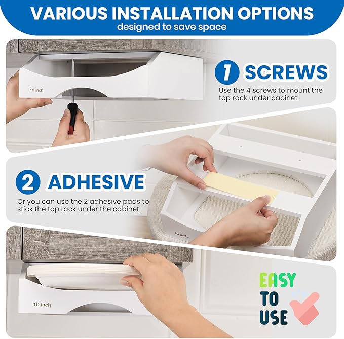 10-inch Paper Plate Dispenser Under Cabinet, Bamboo Paper Plate Holders, Kitchen Counter Vertical Plate Dispensers Holders Countertop Caddy (For 10-inch Plates, White)