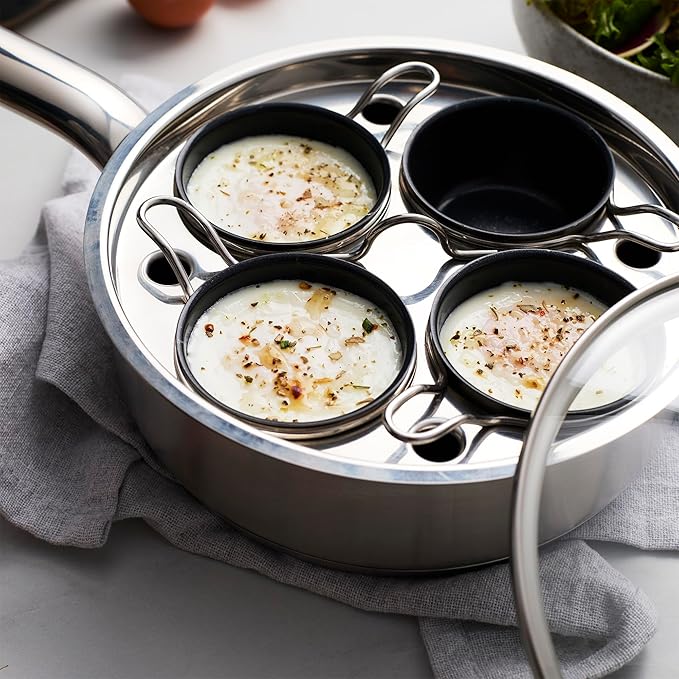 Demeyere Resto Ceramic coating 4-cup Stainless Steel Egg Poacher Set