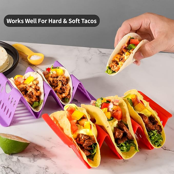 24PCS Colorful Disposable Taco Holders for Party, Plastic Bulk Taco Stand, Large Taco Tray Plates, Taco Tuesday Lazy Susan Taco Bar, Fiesta Taco Plate Server for Party, Dishwasher Microwave Safe