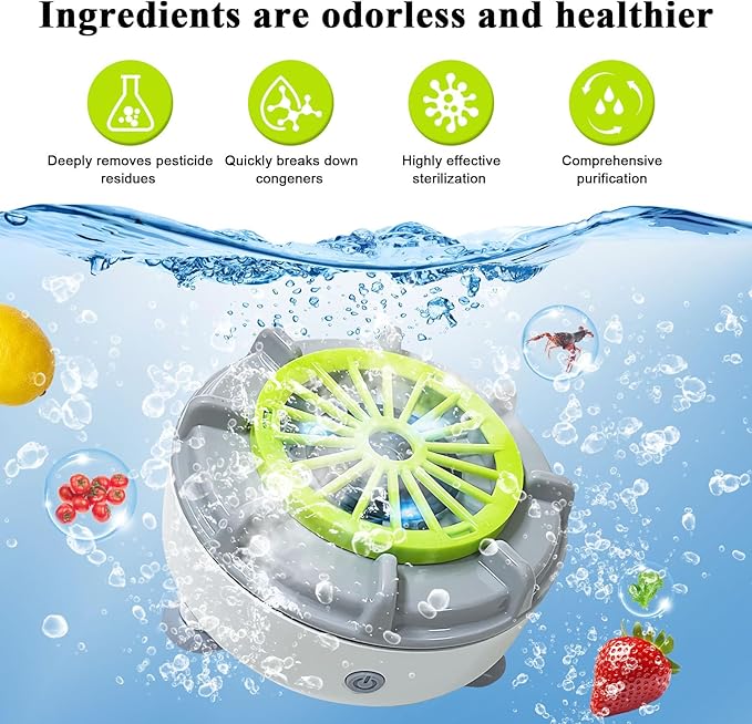 Fruit and Vegetable Cleaning Machine, 5-Min Rapid Fruit Vegetable Meat Purifier with Suction Cup Base - Wireless Charging Portable Food Cleaner for Fruits, Veggies, Meat (Type A)