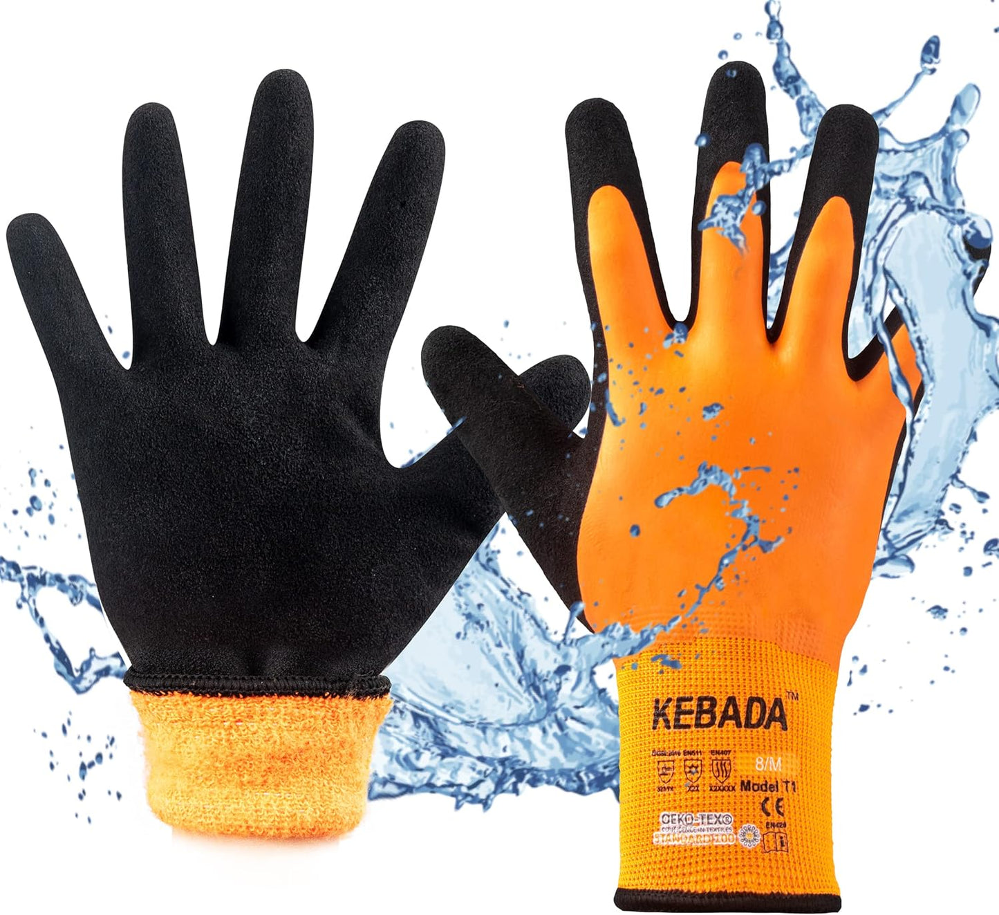 Kebada T1 Waterproof Winter Work Gloves for Men and Women,Insulated Work Gloves for Men Cold Weather,Warm Freezer Gloves Small