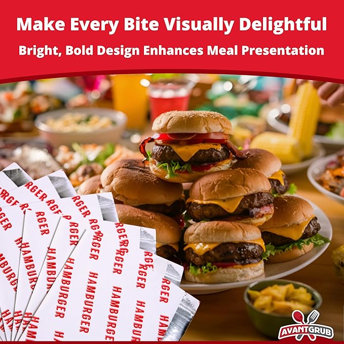Retro, Grease Proof Burger Wrappers 50 Pk. Great BPA Free Cookout Supply. Pro Quality Bulk Hamburger Bags Are Large and Insulated. Allergen Friendly BBQ Foil Paper Perfect For Baseball Themed Party.