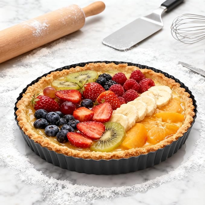 Tosnail 2 Pack 9 Inch Non-Stick Quiche Pan, Fruit Tart Pie Pan with Removable Loose Bottom