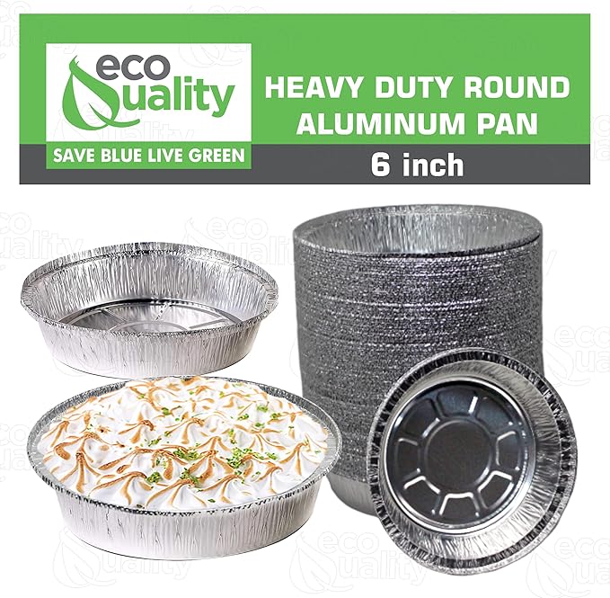 EcoQuality 6" Round Aluminum Foil Pans - Disposable Containers with Foldable Walls for Pie Baking, Cooking, Serving, Reheating, and Storing - Freezer and Oven Safe Tart Pan 300 Pack