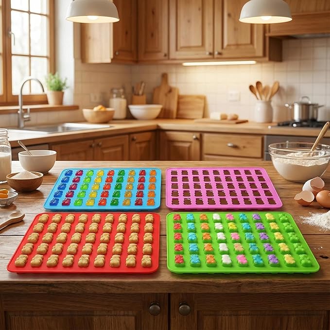 Gummy Candy Molds - 5Pcs Silicone Gummy Mini Bear Molds With 2pcs Dropper,Non-stick and Bpa Free for Mini Candy Chocolate Gummies Baking