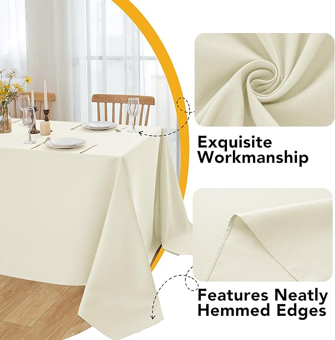 6-Pack Ivory Tablecloths for Square Tables, 54 x 54 Inches, Stain-Resistant Polyester Fabric for 2 Foot Tables - Washable Table Covers for Weddings, Banquets, Birthday Parties, Events