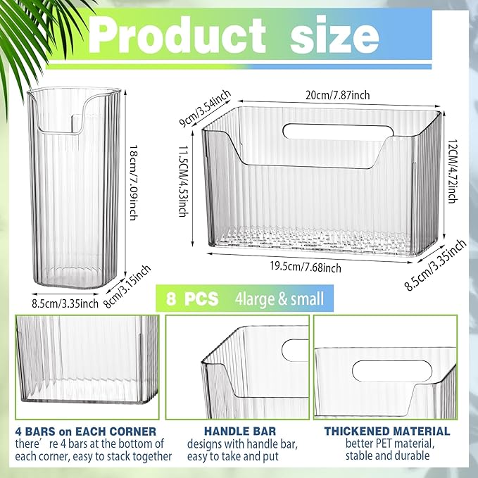 8 Pcs Storage Organizer Bins Wall Mounted Organizer Basket Plastic Cabinet Door Bins Stackable Hanging Baskets for Organizing for Wall Refrigerator Kitchen Bathroom Pantry(3.35'',White)