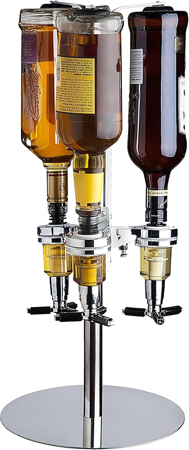 Godinger 3-Bottle Revolving Liquor Dispenser, Stainless Steel Bottle Rack