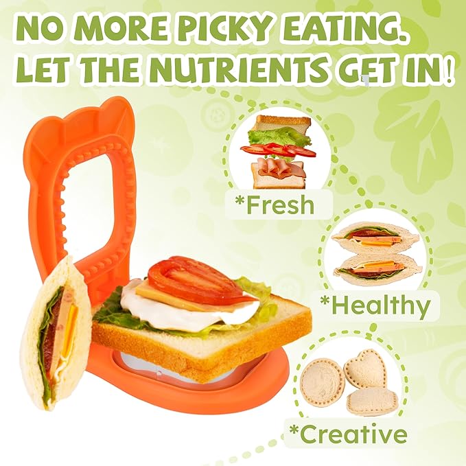LEPCY Uncrustables Sandwich Maker Sealer Cutter, Crustless Sandwich Cutter, PB&J Uncrustable Maker - Color Orange, Square Shape