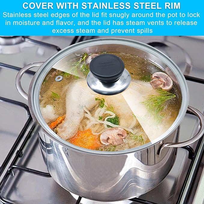 Glass Lid for Frying Pan Tempered Glass Pot Lid with Stainless Steel Rim for 12 Inch Frying Pan Wok Pot Skillet (12 Inch)