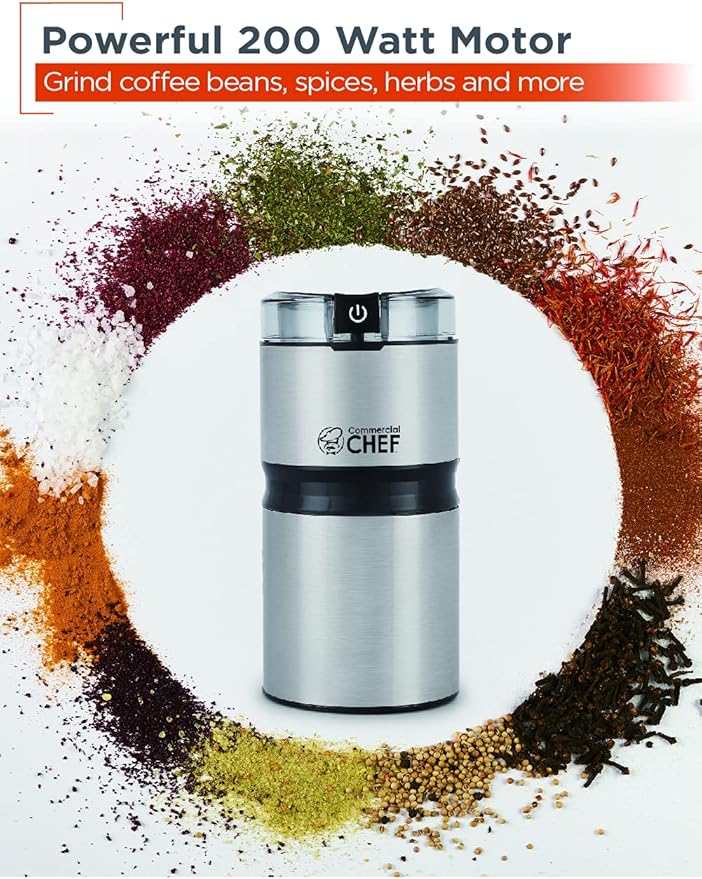 Electric Coffee Grinder Spice Grinder - Stainless Steel Blades Grinder for Coffee Bean Seed Nut Spice Herb Pepper, Brushed Stainless Steel Texture and Transparent Lid