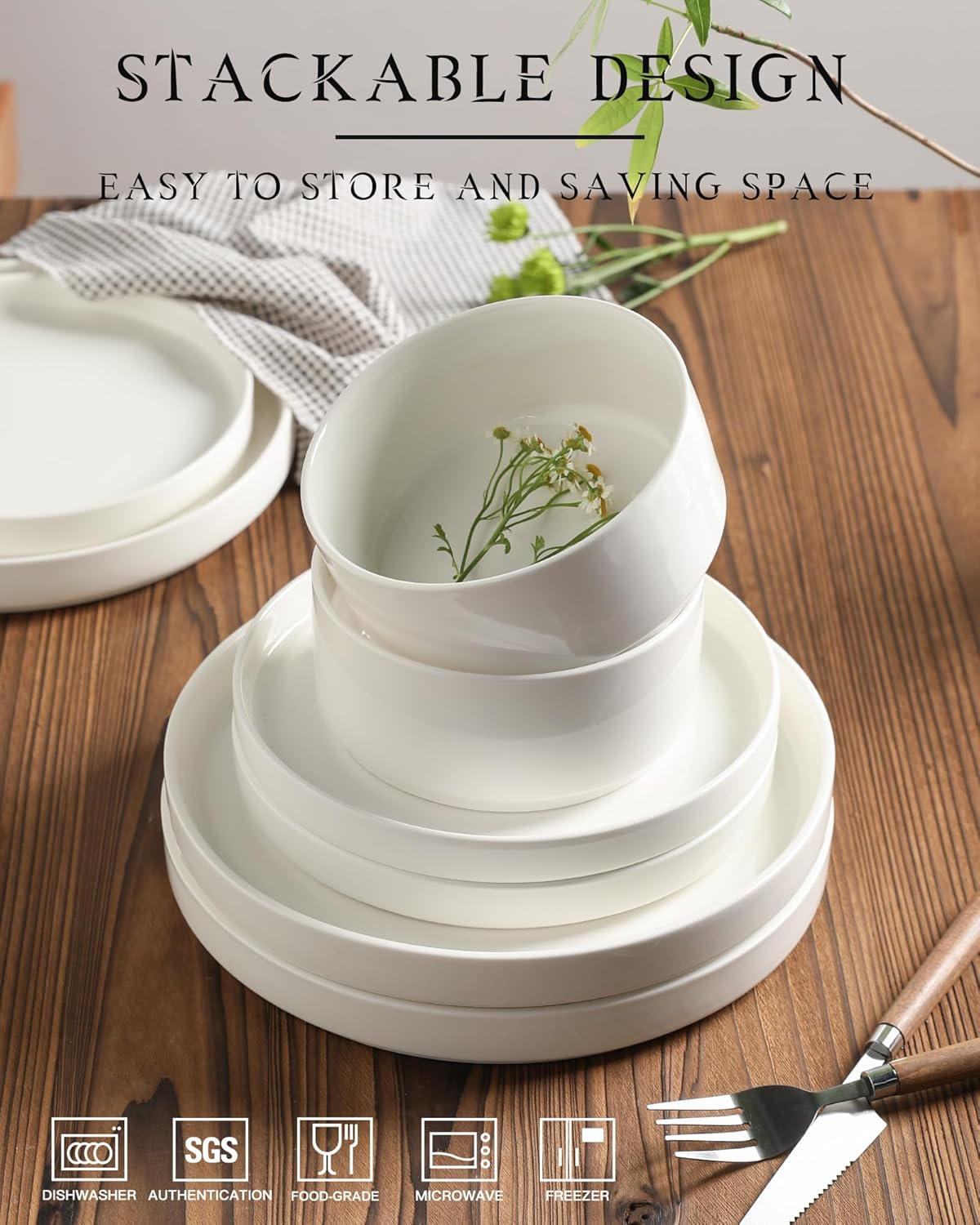 Sweejar Porcelain Dinnerware Sets for 4, 12 Pieces Ceramic Plates and Bowls Set, Classic Modern Simple Kitchen Dinner Dining Ware Set, Dishwasher and Microwave Safe Dishes Sets(Pure White)