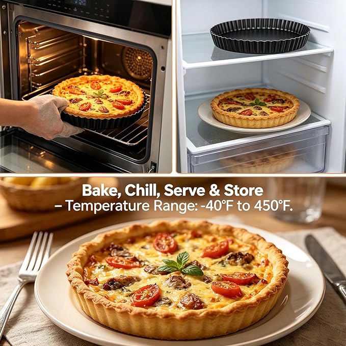 9 Inch Tart Pan with Removable Bottom, Quiche Pan Carbon Steel Heavy Duty Nonstick Pie Pan- Fluted Edges Loose Bottom, Extra Hgh 1.2-Inch Depth for Baking Fruit Tarts, Pies