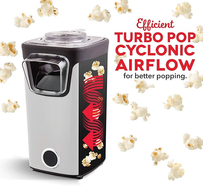 Dash Turbo Pop Popcorn Maker - Theater-Style Popcorn Machine - Comes with Measuring Cup & Butter-Melting Tray - Convenient, Space-Saving Design - 8 Cups, White