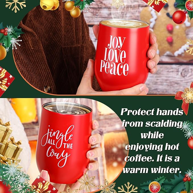 Uiifan 20 Pack Christmas Tumblers Gifts 12 Oz Xmas Funny Tumbler Christmas Stainless Steel Coffee Mugs Set Xmas Insulated Travel Cup with Straw Lid for Family Xmased Holiday Gift (Red)