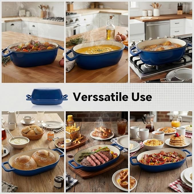 Northriver Casting Enameled Cast Iron Oval Dutch Oven for Bread Baking，12"x8" Bread Pot with Lid，Ideal for Sourdough, Artisan Loaves & Family Meals，5 Qt
