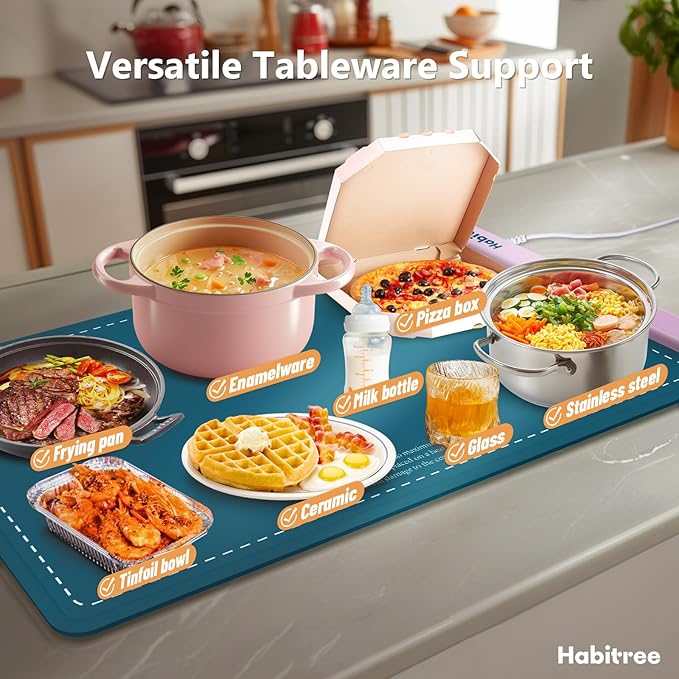3-Pack Silicone Food Warming Mat & Food Warmers for Parties Buffet - Rapid Heating 6-Level Temp Control, Rollable Portable Easy Clean - Value Set for Gatherings & Home Daily Use（Blue）