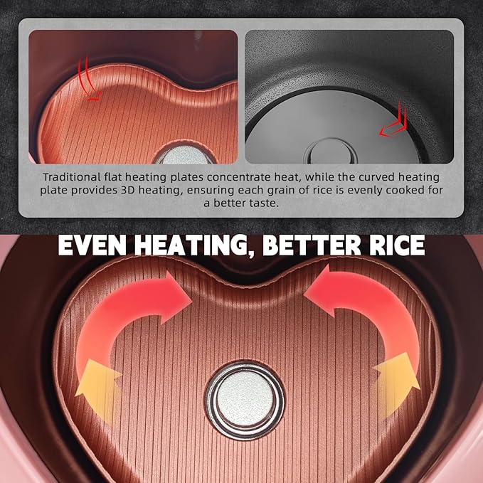 Heart Shaped Pink Rice Cooker, Small Multifunctional Peach Heart Shape 300W High Power, Preset Timer, Automatic Heat Preservation, Cute Rice Cooker for New Year, Valentine's Day Gifts (1.8L, 4Cups)