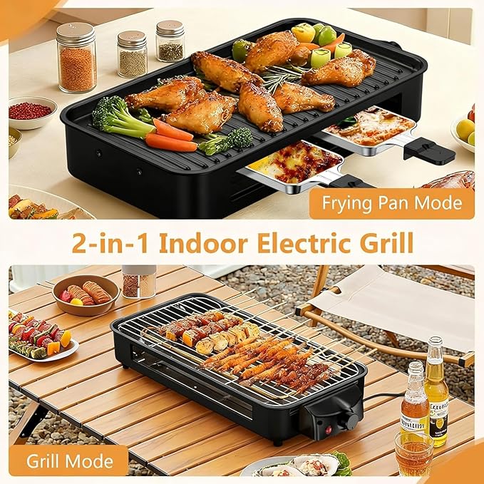 Electric Indoor Grill 1700W, 2 in 1 Smokeless Indoor Grill for Kitchen with Non-stick Removable Grill & Griddle Plate,Temperature Control Korean BBQ Grill with 3 Cheese Pans Dishwasher Safe