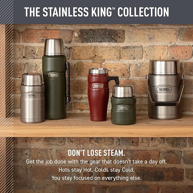 THERMOS Stainless King Vacuum-Insulated Travel Mug with Handle - 16oz, Rustic Red - Thermos Tumbler for Hot & Cold Drinks - Leak-Proof & Sweat-Proof Stainless Steel Coffee Mug with Lid for Commuting