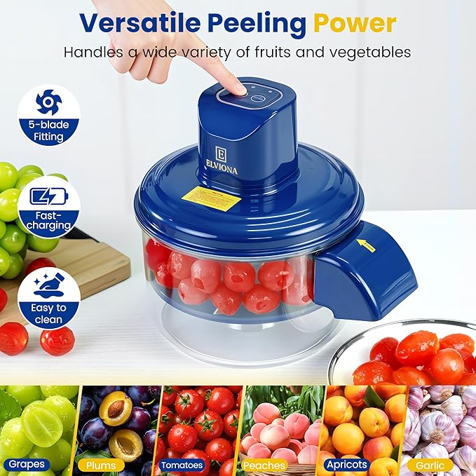 Automatic Grape Peeler Machine – Powerful Electric Garlic & Cherry Tomato Peeler, Cordless Vegetable Skin Remover for Small Fruits, Fast, Easy & Effortless Peeling for Home Kitchen