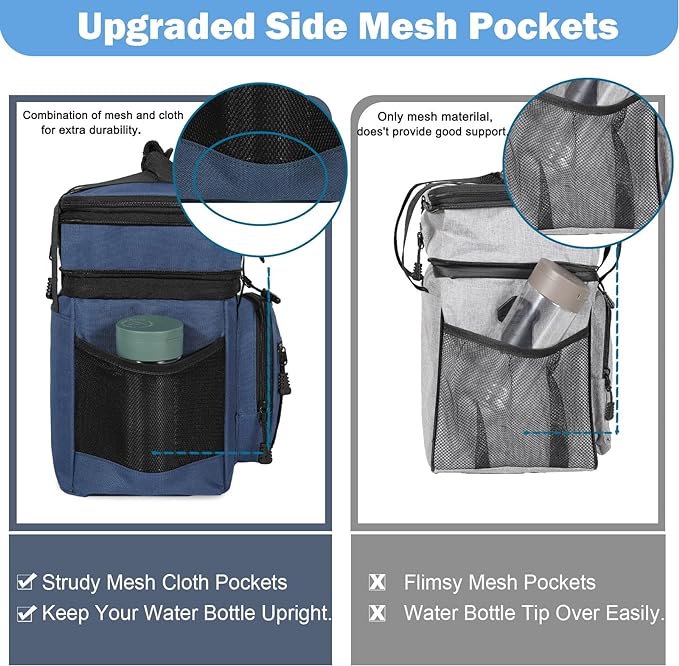 GLENKEY Tactical Lunch Box Cooler Bag - Expandable Insulated Lunch Bag for Men Women - Large Lunchbox for Adults Work Shifts Outdoor Trips Blue 16L