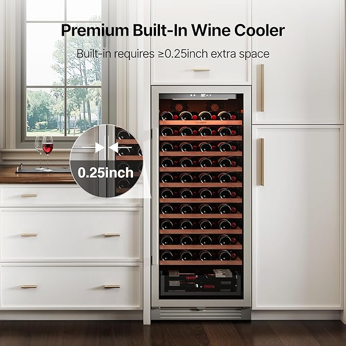 Ca'Lefort 90 Bottle Wine Fridge - 24 Inch 40-65°F Wine Cooler with Glass Door & Bottom Drawer, 10 Adjustable Shelves & 3 LED Lights, Energy Star Certified Built-in/Freestanding for Home/Bar/Kitchen
