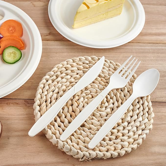 ECOLipak 150 Pcs White Disposable Spoons, 6.7 Inch Large Size Heavy Duty No Plastic Spoons for Party, BBQ, Picnic