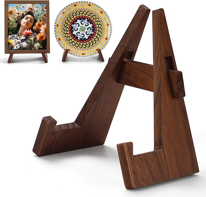 Walnut Wood Plate Stand, 9 Inch Decorative Ornament Display Stand, Plate Holders for Displaying, Picture Frame Holder Stand, Cookbook Stand for Recipe Books, Photos & Collectibles