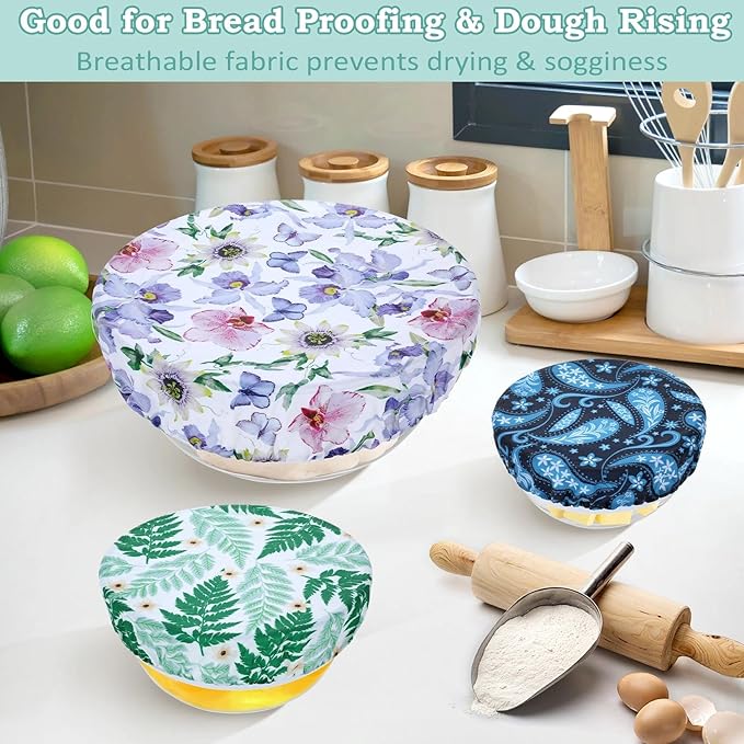 5-Size Reusable Beeswax Bowl Covers for Bread Proofing, Cotton Cloth Flexible Beeswax Wraps for Food Storage(Iris Floral)