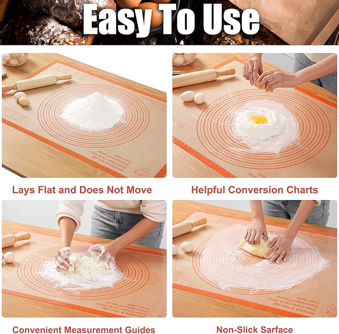 Silicone Pastry Mat 36x24 Inch Nonstick Baking Mats Extra Large Counter Mat for Dough Rolling, Pastry, Pie Crust, Fondant, Cookies, Bread, Pasta, Pizza Mat