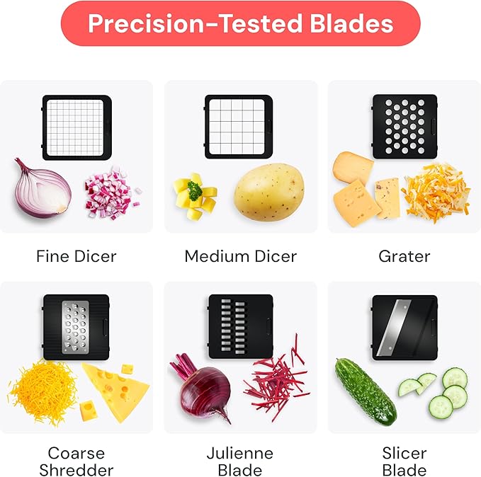 Fullstar Mandoline Slicer for Kitchen - Vegetable Chopper, Onion Potato Food Veggie Fruit Slicer and Cutter with Container, Kitchen Gadgets & Gifts, Home Essentials (6-in-1, Black)