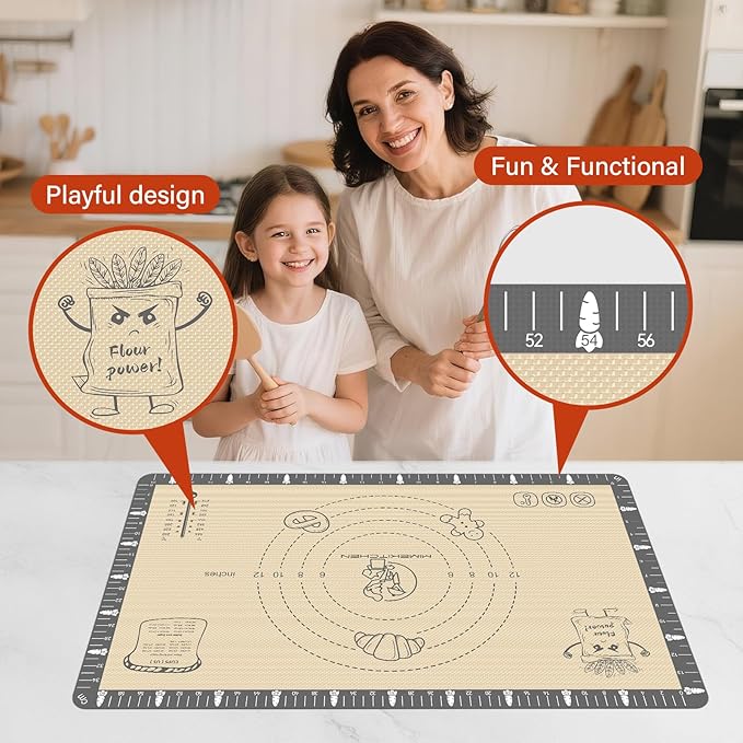 Silicone Mat for Baking Macaron, Bread, Pizza, Extra Thick Silicone Baking Mat with Measurement, Non Stick Pastry Mat for Dough Rolling Out, Heat Resistant to 480°F for Baker