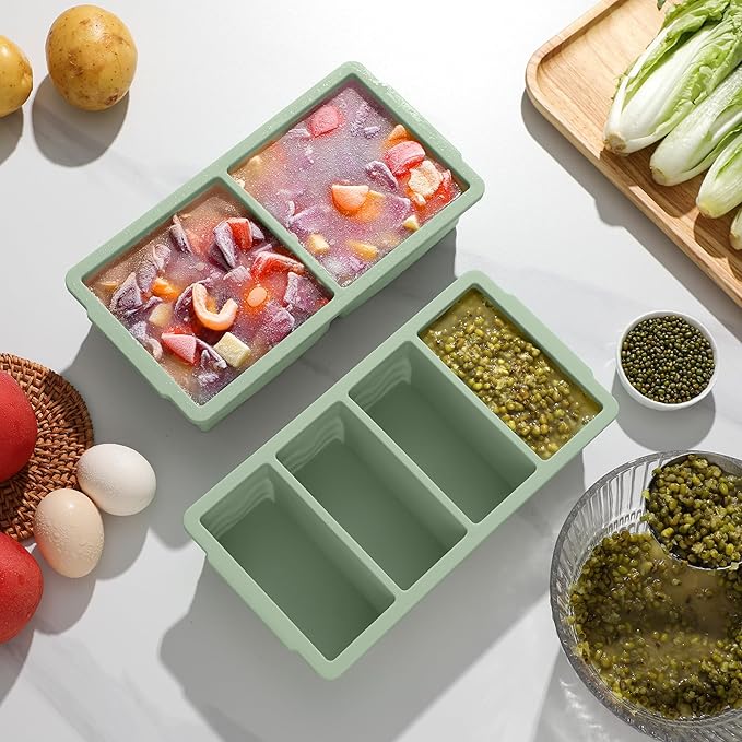 Silicone Freezer Molds for Soup with Lid, 1-Cup & 2-Cup Large Ice Cube Trays Food Storage Containers for Meal Prep, Freeze 500mL/250mL/125mL Portions – 2 Pack