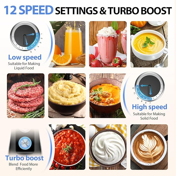 KOIOS Immersion Blender, 1000W Anti-scratch 3-in-1 Hand Blender, Upgraded 12 Speed Stainless Steel Blade Stick Blender with Turbo Mode, Whisk and Milk Frother, Non-BPA, Black