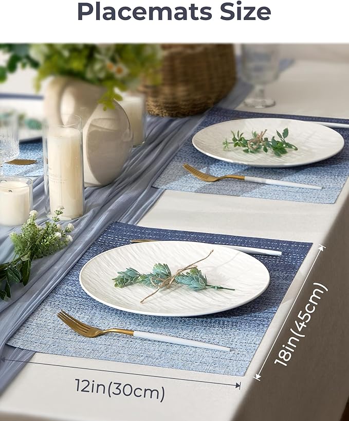 Leetaltree Gradient Blue Woven Placemats Set of 8 - Heat Resistant Non-Slip Place mats for Dining Table, Washable Durable PVC Vinyl Woven Table Mats(Gradient Blue, 8)