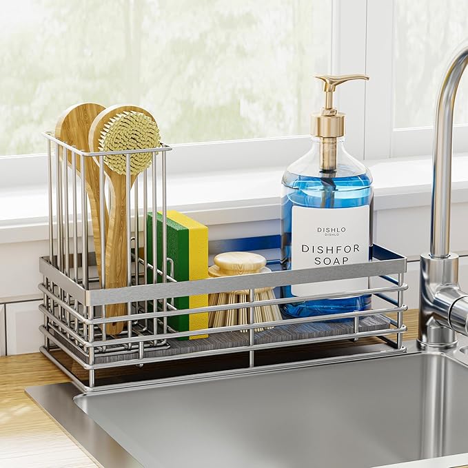 Yofidra Sink Caddy With Stone Drying Tray, Silver, M