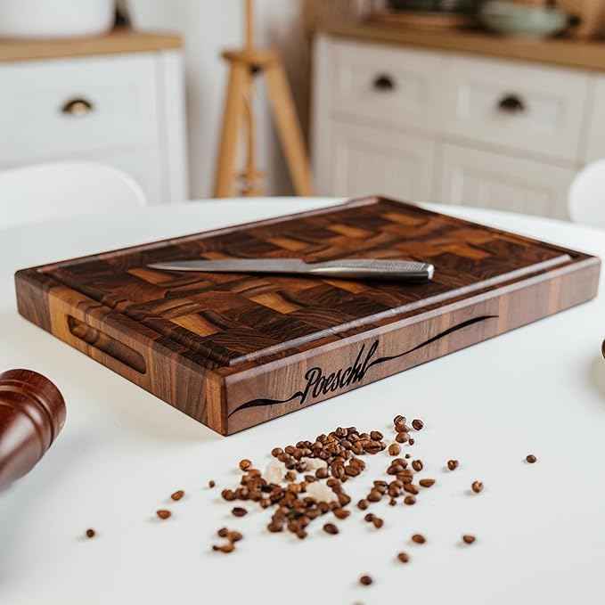 Handmade Personalized Walnut End Grain Cutting Board – Custom Engraved Wood Chopping Block, Perfect Gift for Home Chefs by GrainWoods (17x11x2 Inches)