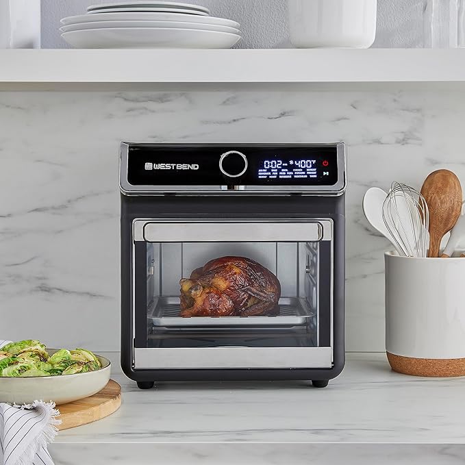West Bend Air Fryer Oven 15-Quart Capacity with Digital Controls Easy-View Door and 16 Cooking Presets, Includes Eight Cooking Accessories, 1000-Watts, Black
