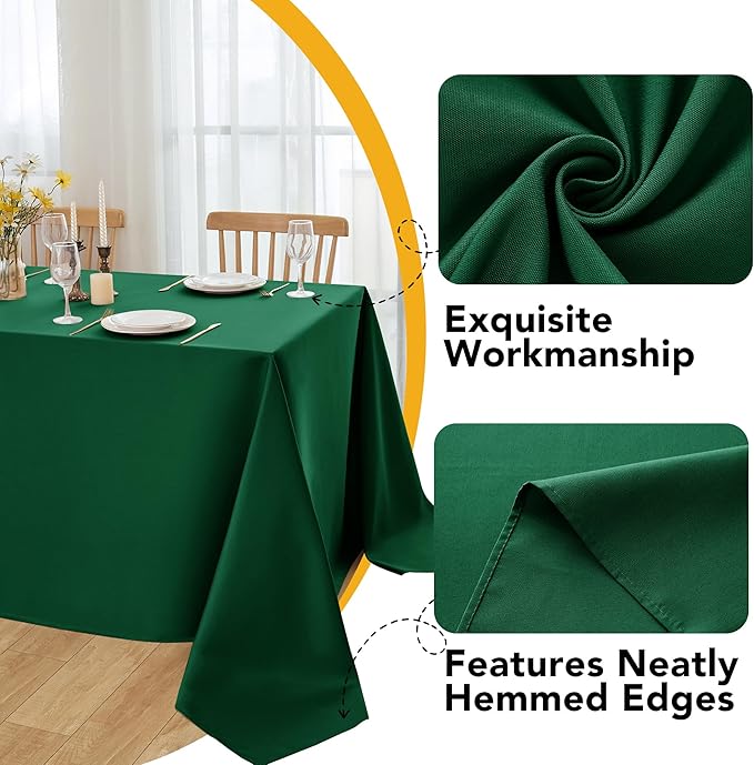 6-Pack Hunter Green Tablecloths for Rectangle Tables, 90 x 132 Inches, Stain-Resistant Polyester Fabric for 8 Foot Tables - Washable Table Covers for Weddings, Birthday Parties, Events