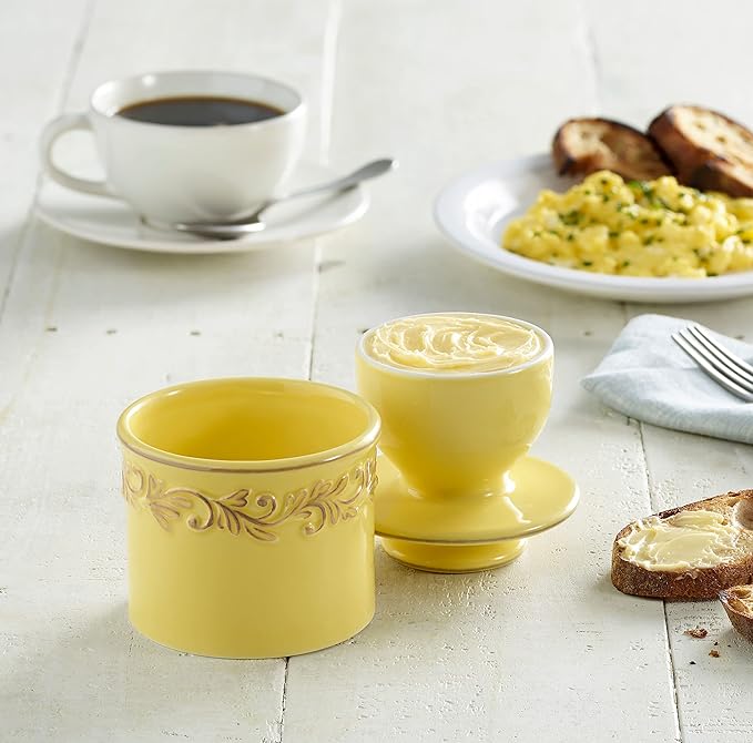 Butter Bell - The Original Butter Bell crock by L Tremain, a Countertop French Ceramic Butter Dish Keeper for Spreadable Butter, Antique Collection, Goldenrod