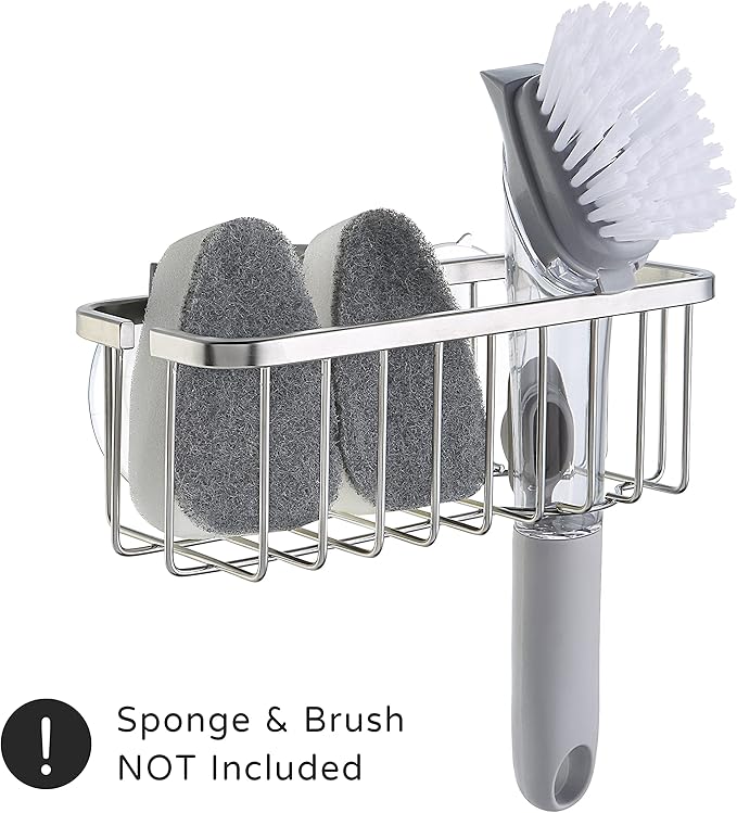 SunnyPoint NeverRust Deluxe Kitchen & Bathroom Sink Sponge Holder Organizer with Adhesive Mount - Additional Suction Cup Included – Sponge & Brush NOT Included – 7.4 x 3.3 x 2.75 Inch (Pack of 2)