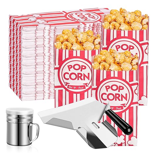 Dualshine 302 Pcs Popcorn Bags with Popcorn Scoop and Salt Shaker,1 oz Small Bulk Paper Popcorn Bags Individual Servings,Popcorn Kits for Popcorn Machines Supplies Party Movie Night Theater
