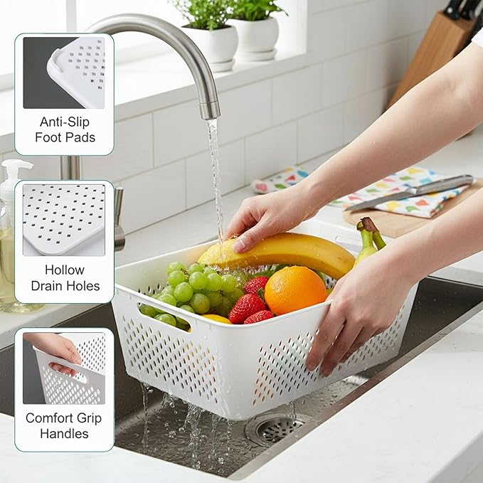 5 Pack Large Fruit Storage Containers for Fridge with Removable Colander-Plastic Food Storage Containers with Lids Airtight-Leak Proof Refrigerator Organizers and Storage of Vegetable -Produce Storage