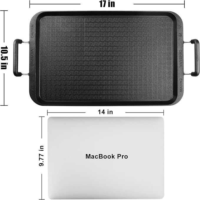 Vayepro Stove Top Flat Griddle, 17 Inch 2 Burner Griddle Pan for Stove Top Grill, Aluminum Pancake pan, Non-Stick Charcoal Grill For Outdoor/Camping