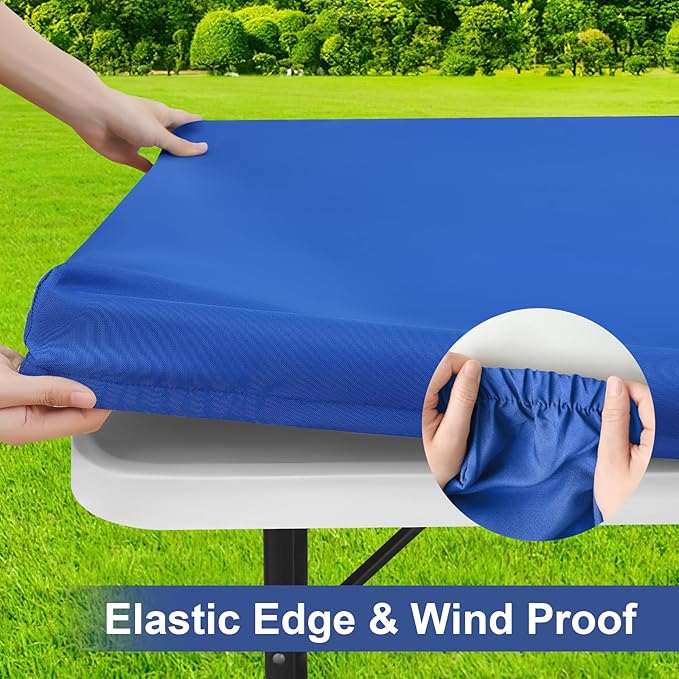 homing Rectangle Table Cloth Cover, Waterproof Polyester Elastic Fitted Tablecloth, Fits for 8 Foot Folding Tables, Washable Table Protector for Picnic, Camping, Outdoor (Blue, 30" x 96")