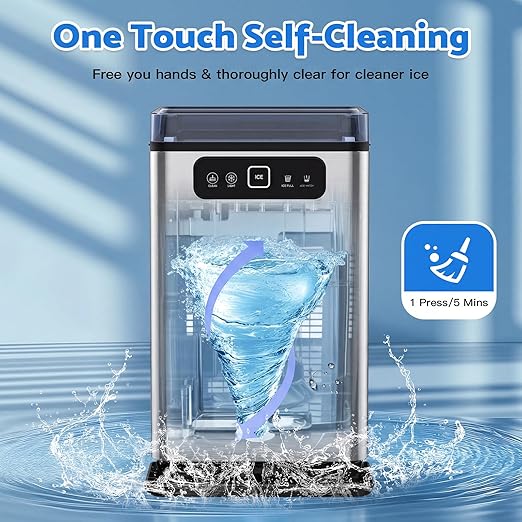 Nugget Ice Maker Countertop,Pellet Ice Machine Chewable Ice 40Lbs/Day,Ready in 5 Mins, Self-Cleaning,Compact Crushed Ice Maker with Scoop for Home/Kitchen/Office, Stainless Steel