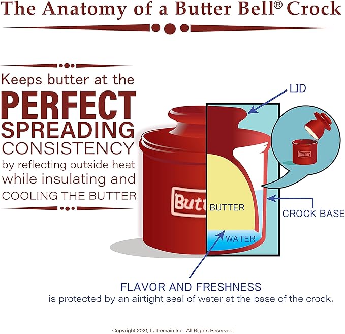 Butter Bell - The Original Butter Bell crock by L Tremain, a Countertop French Ceramic Butter Dish Keeper for Spreadable Butter, Café Matte Collection, Aqua