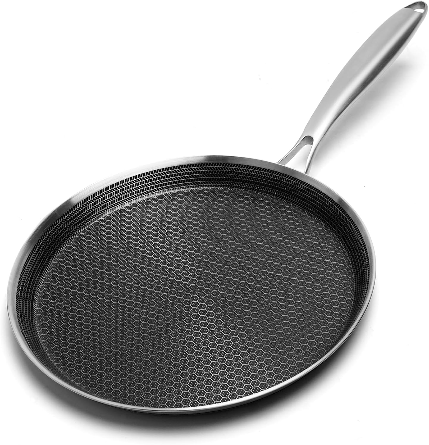 Nonstick Crepe Pan 12 inch Stainless Steel Crepe Pan Honeycomb Coating Flat Skillet Tawa Dosa Tortilla Pan,Omelet Pan with All Stove Tops Available, Induction Compatible